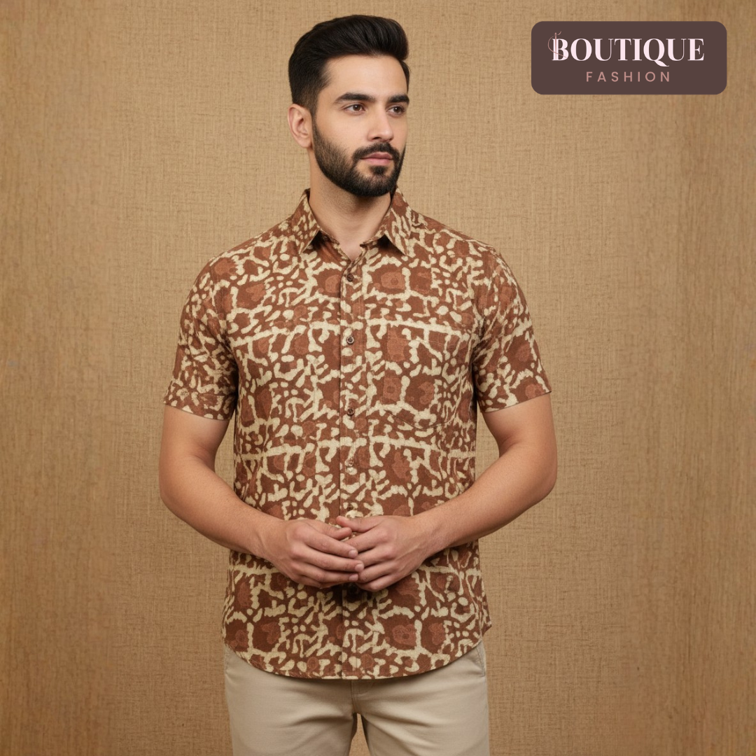 Brown Bagru Handblock Shirt