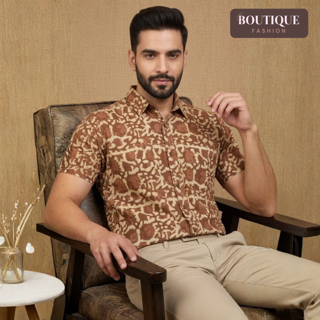 Brown Bagru Handblock Shirt - Image 2