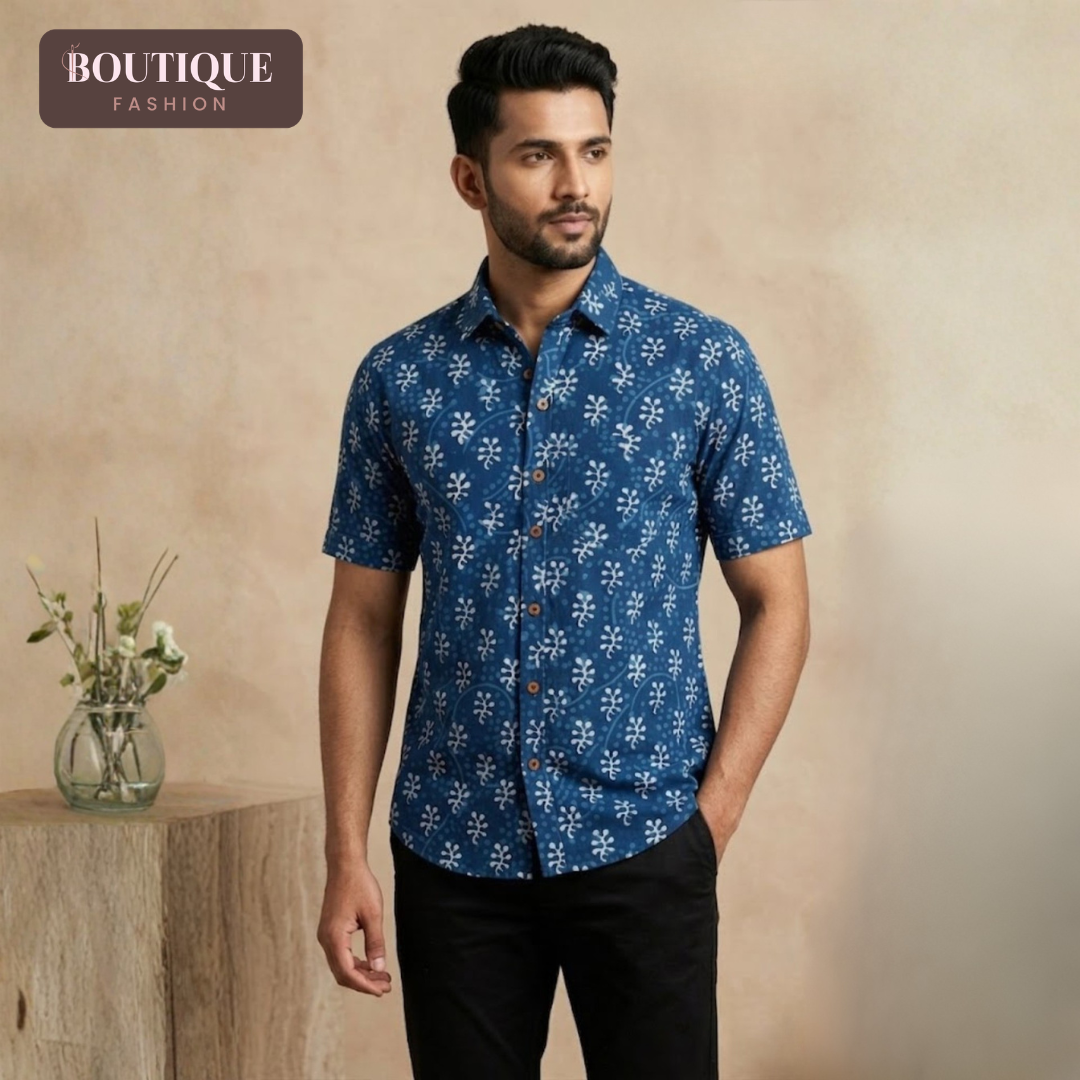 Indigo Handblock Cotton Shirt