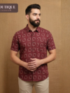 Classic Maroon Square Motif Cotton Shirt