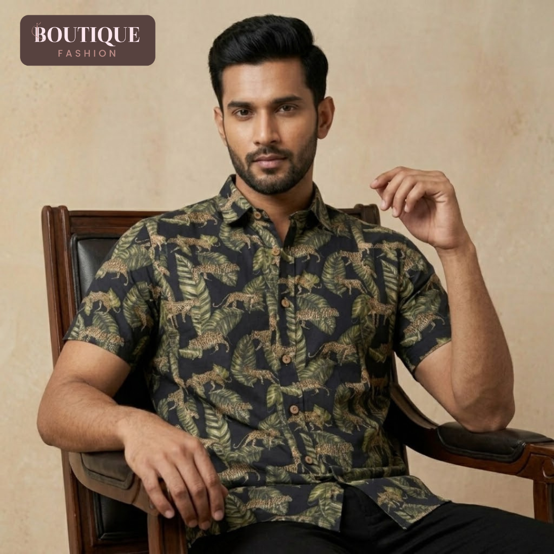 Forest-Inspired Tiger Handblock Print Shirt - Image 2